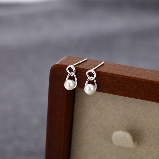 S999 Sterling Silver Pure Silver Light Luxury Stud Earrings Pearl Natural Freshwater